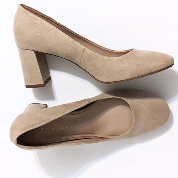 NWT Kelly & Katie Light Taupe Microsuede Pumps, Chunky Heels, Rounded, 7.5 - Picture 5 of 8
